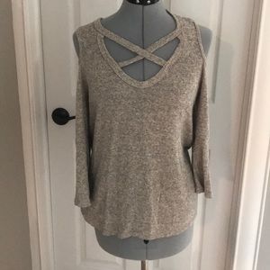 Cream colored cold shoulder sweater